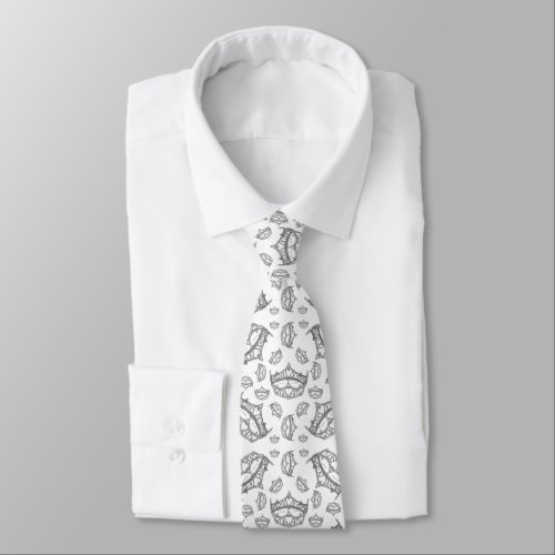 Queen Hearts Silver Crown Tiara pattern white tie