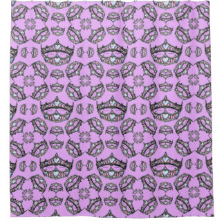 Queen Hearts Silver Small Crown Tiara Pink Lilac Shower Curtain