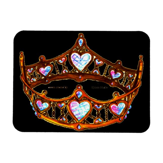 Queen Hearts Warm Gold Crown black magnet (Horizontal)