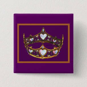 Queen Hearts Yellow Gold Crown Tiara royal purple Button