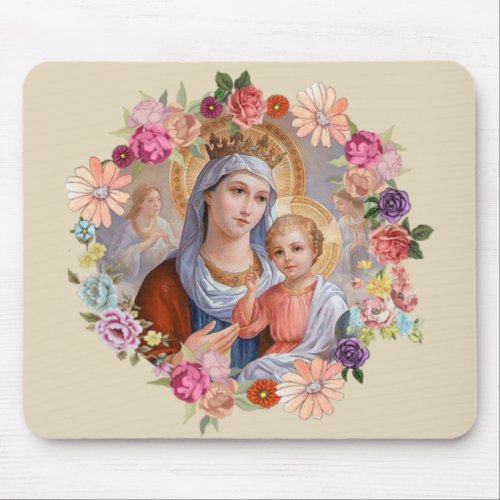 Queen Heaven Baby Jesus Angels Flowers Roses Mouse Pad