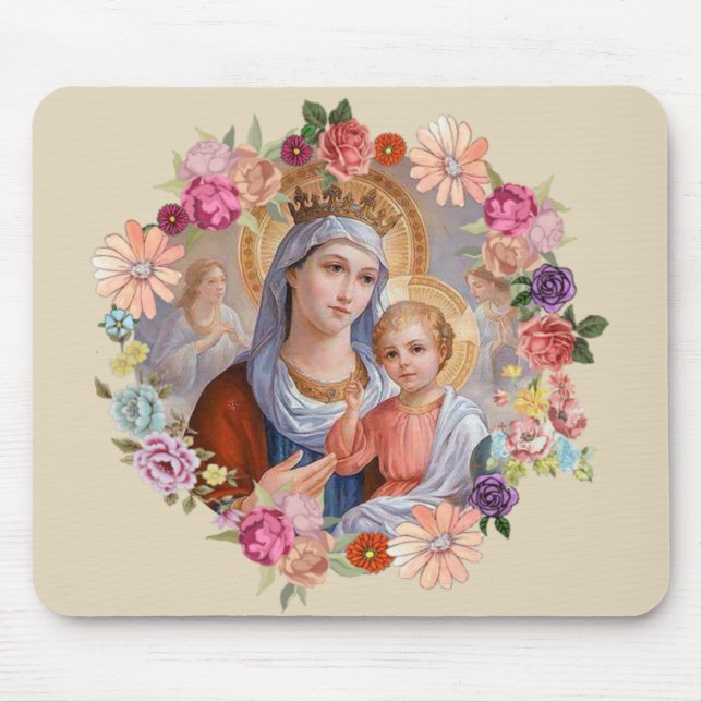 Queen Heaven Baby Jesus Angels Flowers Roses Mouse Pad (Front)
