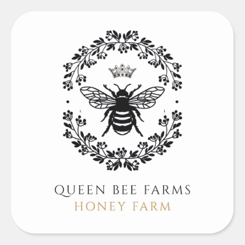 Queen Honey Bee Black White Gold Product Labels