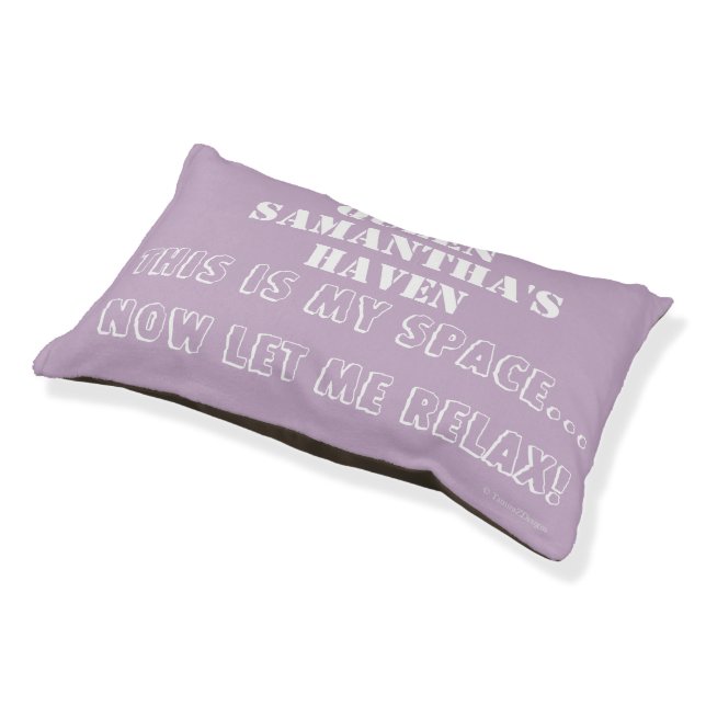 Queen Humor Lilac Pet Name Bed (Angled)