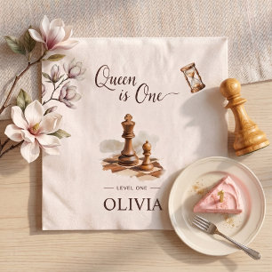 Queen Is One Chess Girl First Birthday Napkins