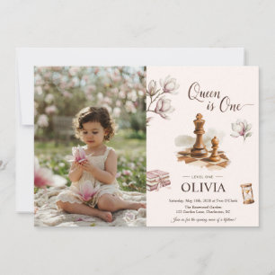 Queen Is One Chess Girl Photo First Birthday Invitation