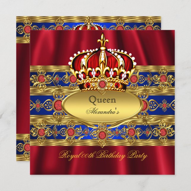 Queen King Prince Royal Blue Regal Red Crown 2 Invitation (Front/Back)
