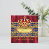 Queen King Prince Royal Blue Regal Red Crown 2 Invitation (Standing Front)