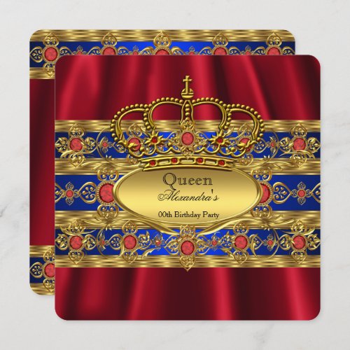 Queen King Prince Royal Blue Regal Red Crown Invitation