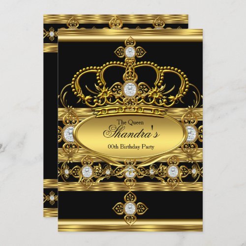Queen King Prince Royal Gold Diamond Crown Party Invitation