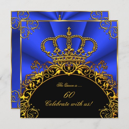 Queen King Regal Gold Royal Blue Birthday Party Invitation