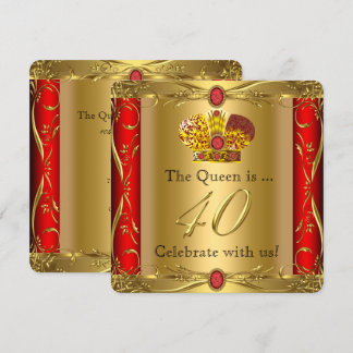 Queen King Regal Red Gold 40th Birthday Party Invitation