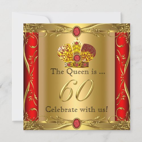 Queen King Regal Red Gold 60th Birthday Party Invitation