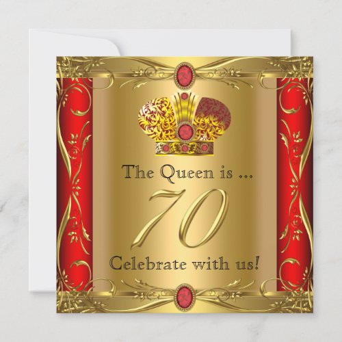 Queen King Regal Red Gold 70th Birthday Party Invitation