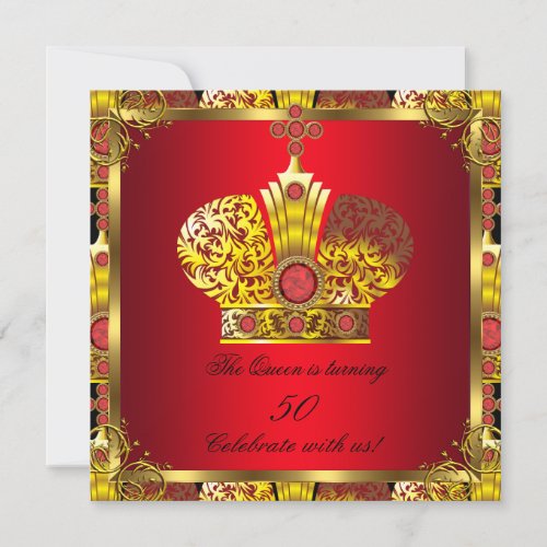Queen King Regal Red Gold Royal Birthday Party 2 Invitation