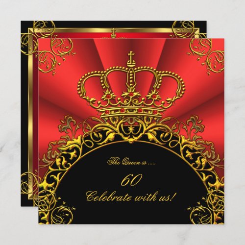 Queen King Regal Red Gold Royal Birthday Party 2 Invitation