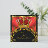 Queen King Regal Red Gold Royal Birthday Party 3 Invitation (Standing Front)
