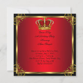 Queen King Regal Red Gold Royal Birthday Party 3 Invitation (Back)