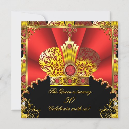 Queen King Regal Red Gold Royal Birthday Party 3 Invitation