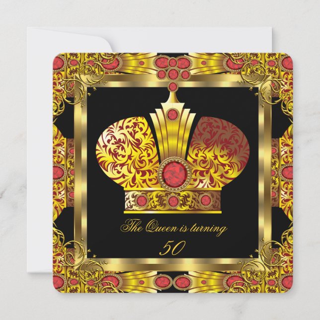 Queen King Regal Red Gold Royal Birthday Party 7 Invitation (Front)