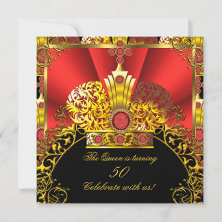 Queen King Regal Red Gold Royal Birthday Party Invitation