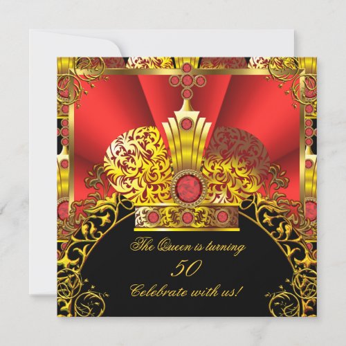 Queen King Regal Red Gold Royal Birthday Party Invitation