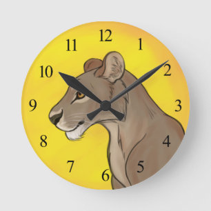 Queen Lioness Round Clock