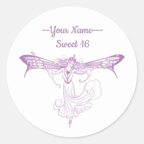 Queen Mab Fairy Sweet Sixteen in Purple Classic Round Sticker