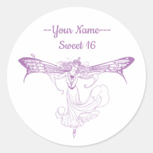 Queen Mab Fairy, Sweet Sixteen in Purple Classic Round Sticker
