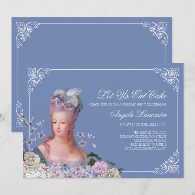 Queen Marie Antoinette Let Us Eat Cake Party Invitation (Front/Back)