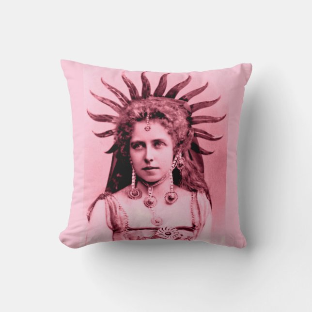 Queen Marie of Romania as the Sun Queen - pink Throw Pillow (Front)