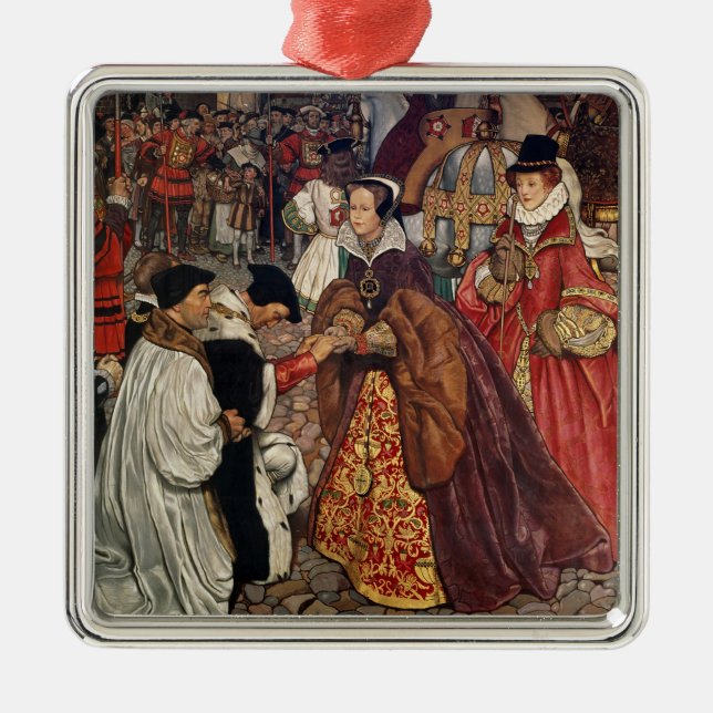 Queen Mary and Princess Elizabeth entering Metal Ornament (Front)