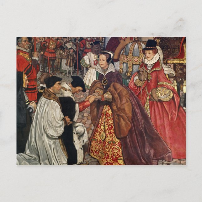 Queen Mary and Princess Elizabeth entering Postcard (Front)