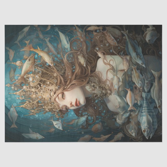 Queen Mermaid And Fishes Under The Sea Tissue Paper (Front)