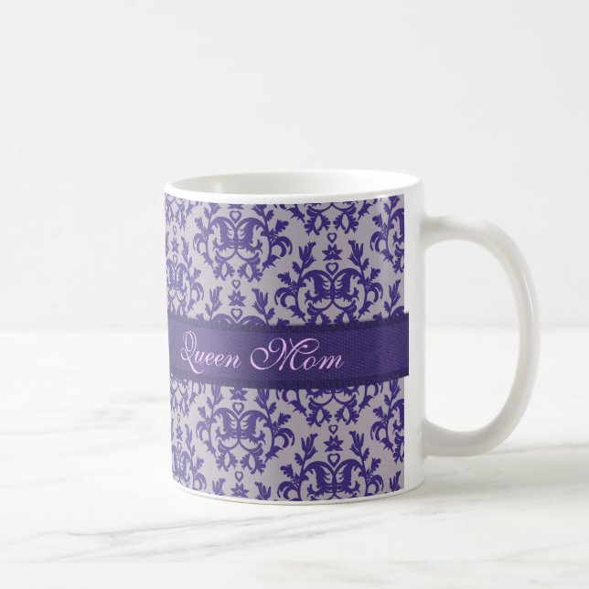 Queen Mom damask purple grey mug (Right)