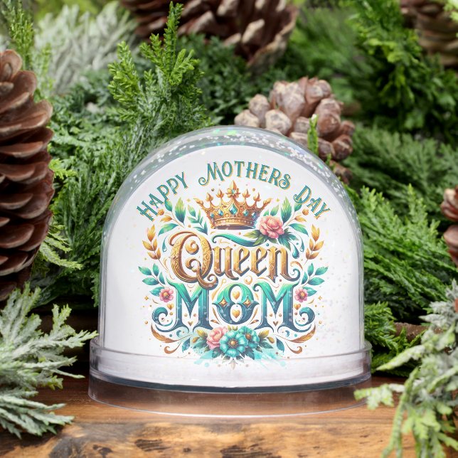 Queen Mom Floral Retro Typography Snow Globe (Winter)