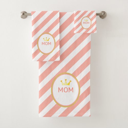 Queen Moms Crown on  Coral  White Striped Bath Towel Set