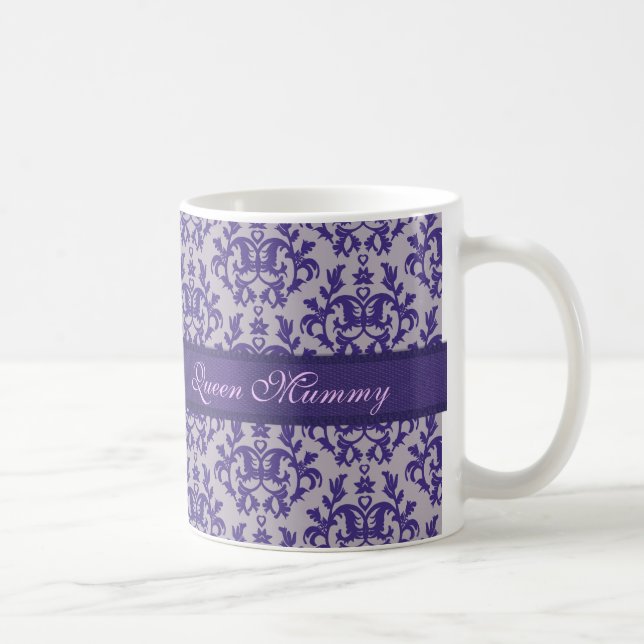 Queen Mummy damask purple grey mug (Right)