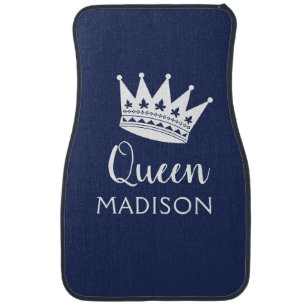 Queen Navy Blue White Custom Personalized Name Car Car Floor Mat