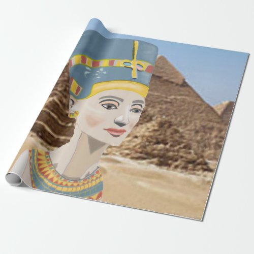 Queen Nefertiti against Egyptian pyramids Wrapping Paper