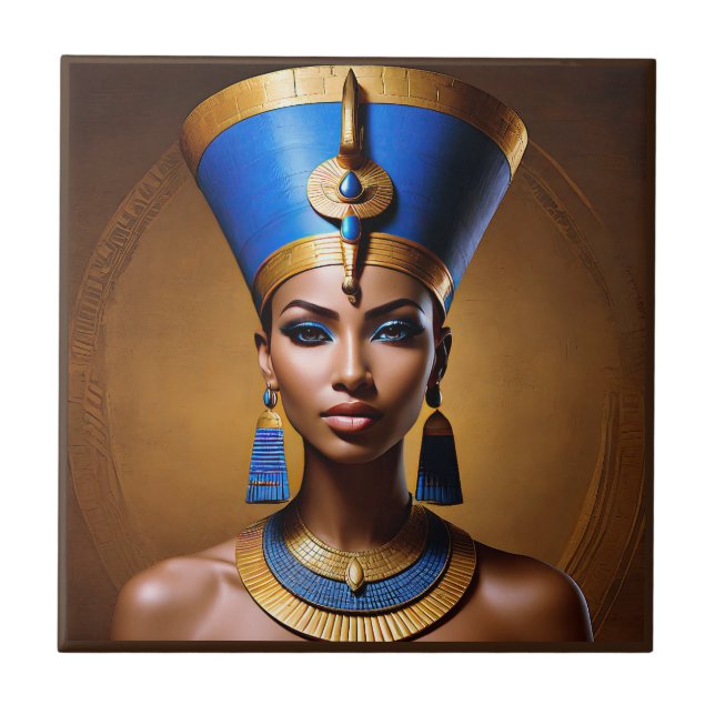 “Queen Nefertiti” Beautiful Ancient African Queen Ceramic Tile (Front)