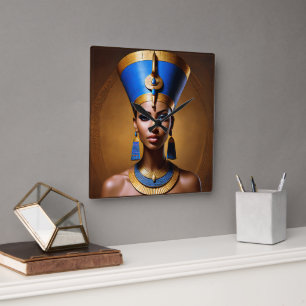 “Queen Nefertiti” Beautiful Ancient African Queen Square Wall Clock