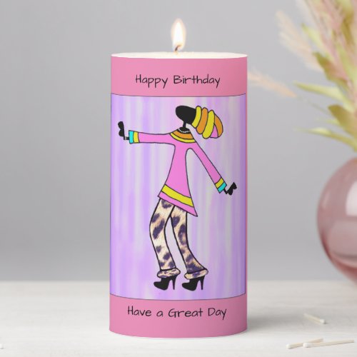 Queen of Africa Stylish Birthday Girl Pillar Candle