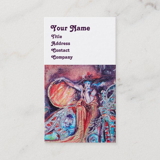 QUEEN OF ARCADIA Red Yellow Blue Silver Fantasy Business Card (Front)