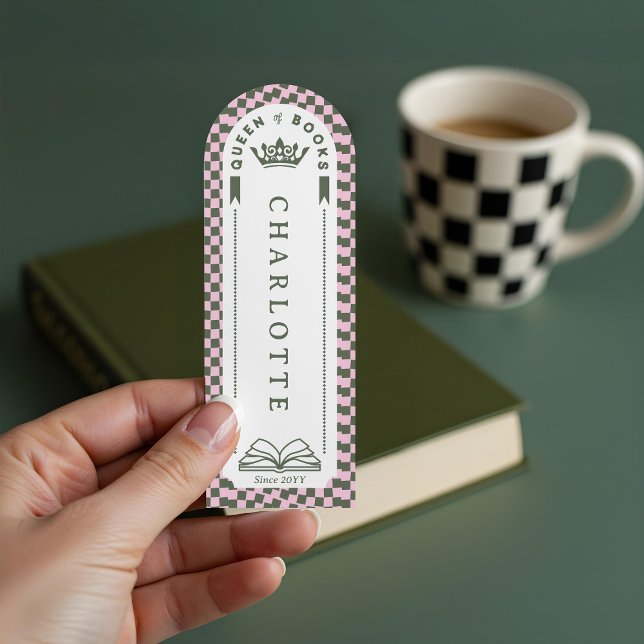 Queen of Books Retro Checkerboard Crown Monogram Bookmarks (Queen of Books Retro Checkerboard Crown Monogram Bookmarks)