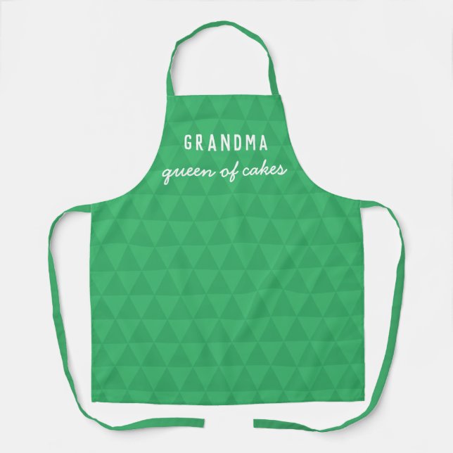 Queen of Cakes | Custom Name Slogan Green Grandma Apron (Front)