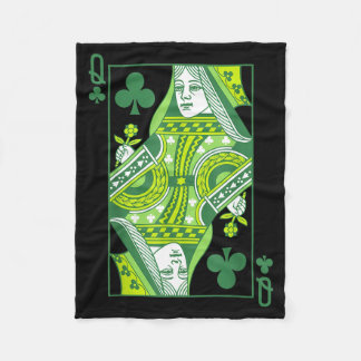 Queen of clubs card st patrick's day botanical fleece blanket