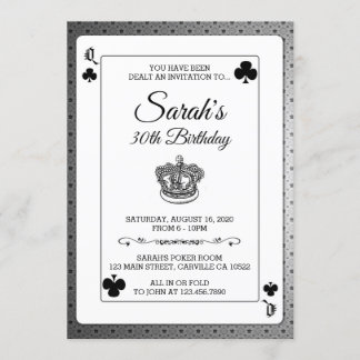 Queen of Clubs Poker Playing Cards Birthday Invite
