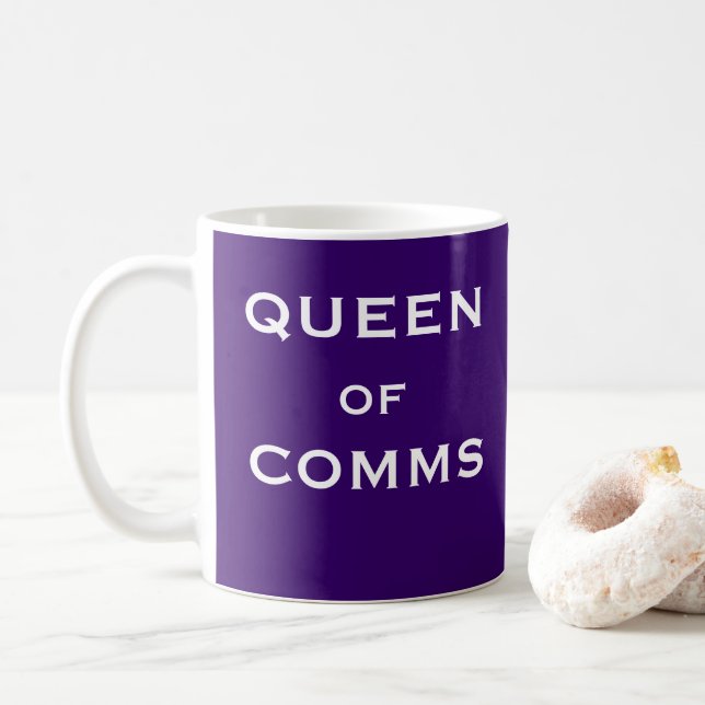 Queen of Comms Funny Female Head Communications Coffee Mug (With Donut)