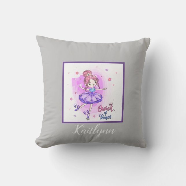 Queen of Dance, personalized ballerina Throw Pillow (Front)